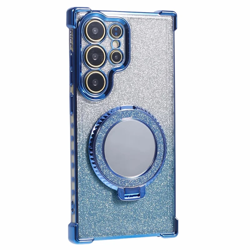 Per Samsung Galaxy S24 Ultra Custodia Glitter TPU Cover Telefono con Supporto a Specchio - Blu