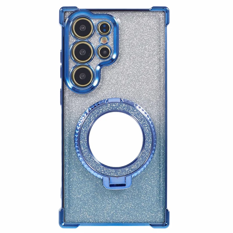 Per Samsung Galaxy S24 Ultra Custodia Glitter TPU Cover Telefono con Supporto a Specchio - Blu