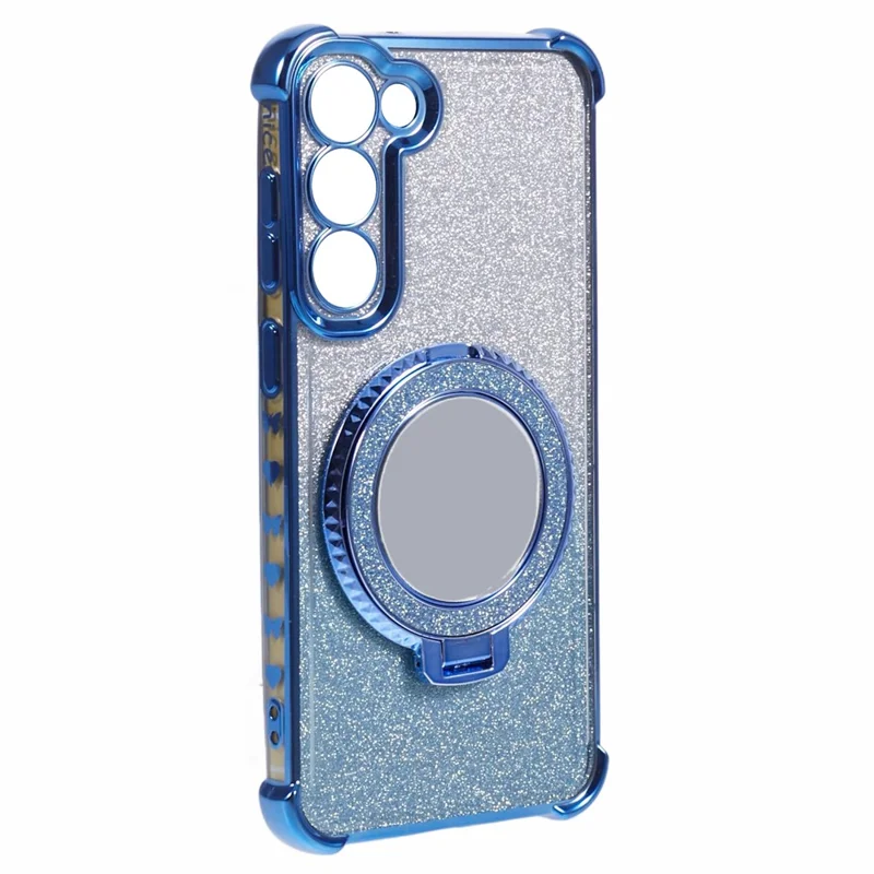 Para Samsung Galaxy S23+ Case Glitter Gradient TPU Phone Cover Ring Holder Mirror - Azul