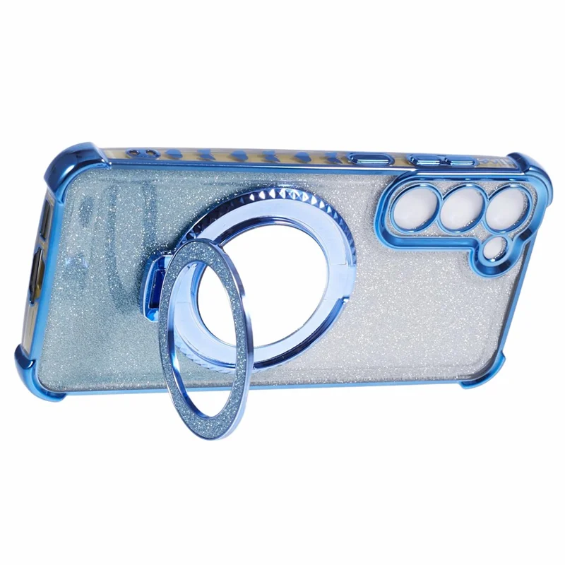 Para Samsung Galaxy S23+ Case Glitter Gradient TPU Phone Cover Ring Holder Mirror - Azul