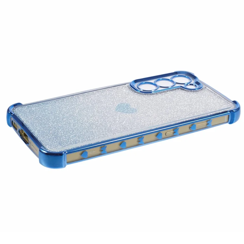 For Samsung Galaxy S23+ Case Glitter Gradient TPU Phone Cover Heart Pattern Reinforced Corners - Blue