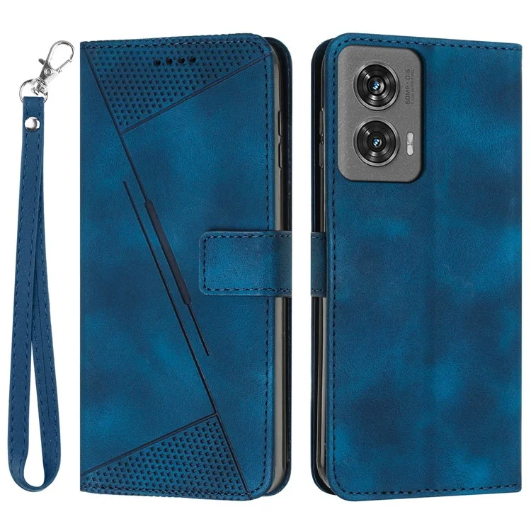 Pour Motorola Edge 50 Fusion 5G Étui de Téléphone Triangle Estampillé Support Étui en Cuir à Rabat - Saphir