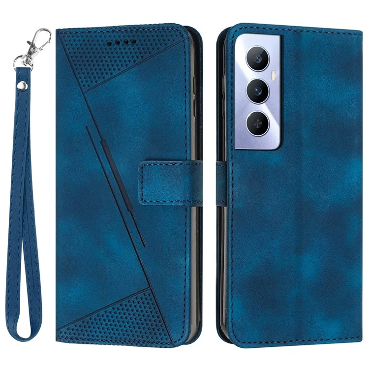 Para o Realme C65 4G Capa de Telefone com Suporte Triângulo Impresso Anti-Queda Capa de Telefone de Couro com Suporte - Safira