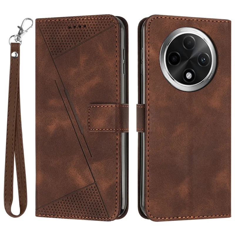 For Oppo A2 Pro 5G / A3 Pro (China) 5G Phone Case Triangle Imprinted Stand Wallet Leather Cover - Brown