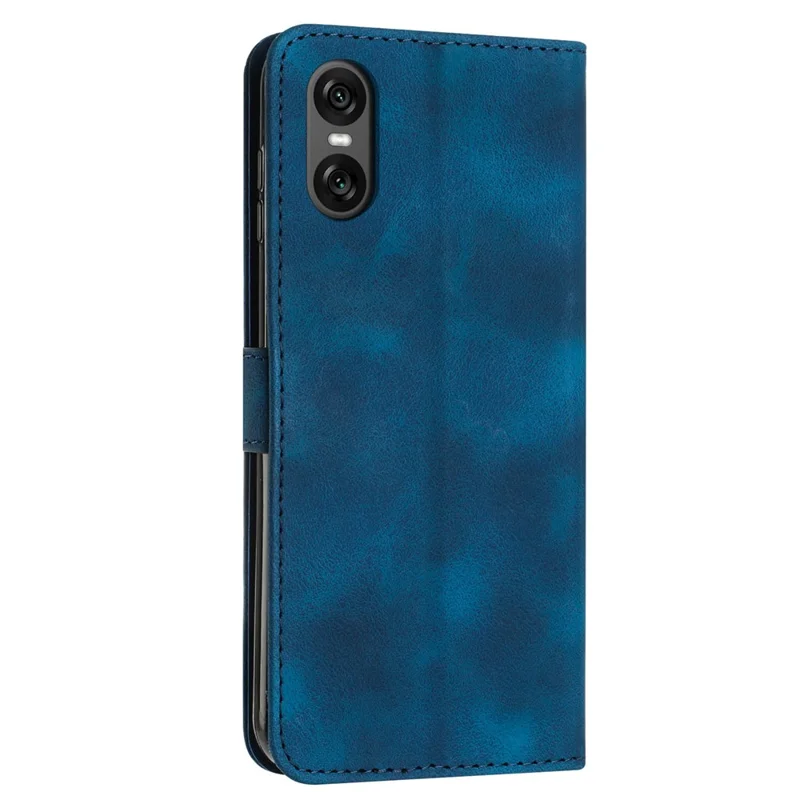 For Sony Xperia 10 VI Case with Hand Strap Triangle Imprinted Wallet Phone Leather Cover - Sapphire
