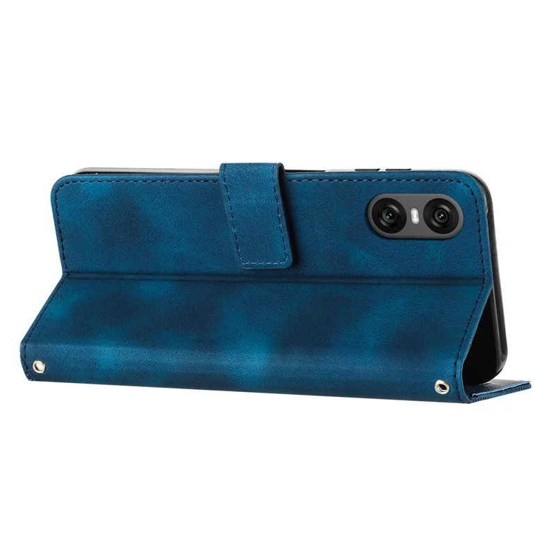 For Sony Xperia 10 VI Case with Hand Strap Triangle Imprinted Wallet Phone Leather Cover - Sapphire