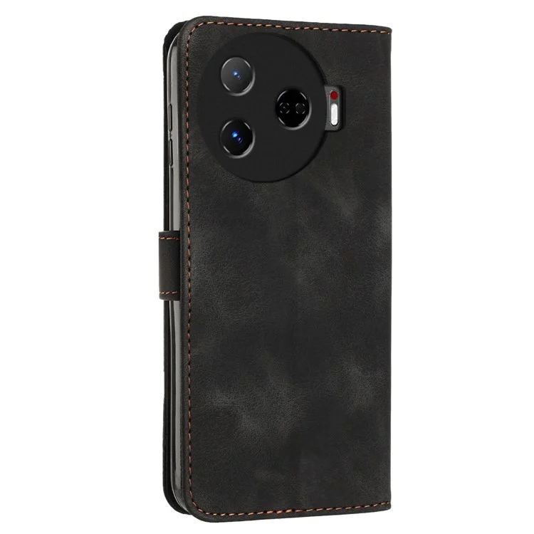 For TECNO Camon 30 Pro 5G Cell Phone Case Triangle Imprinted Leather Stand Cover - Black