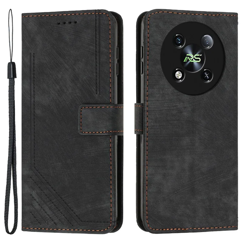 For itel RS4 4G Case Lines Imprinted Skin-Touch Leather Phone Cover - Black
