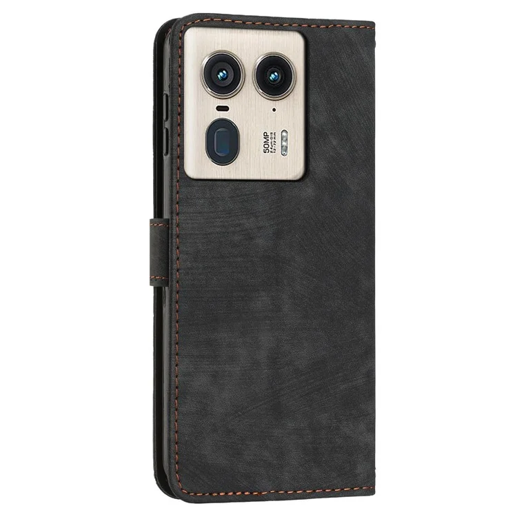 Для Motorola Edge 50 Ultra 5G / Moto X50 Ultra 5G Чехол для телефона Lines Imprint PU Leather Wallet Stand Cover - Черный