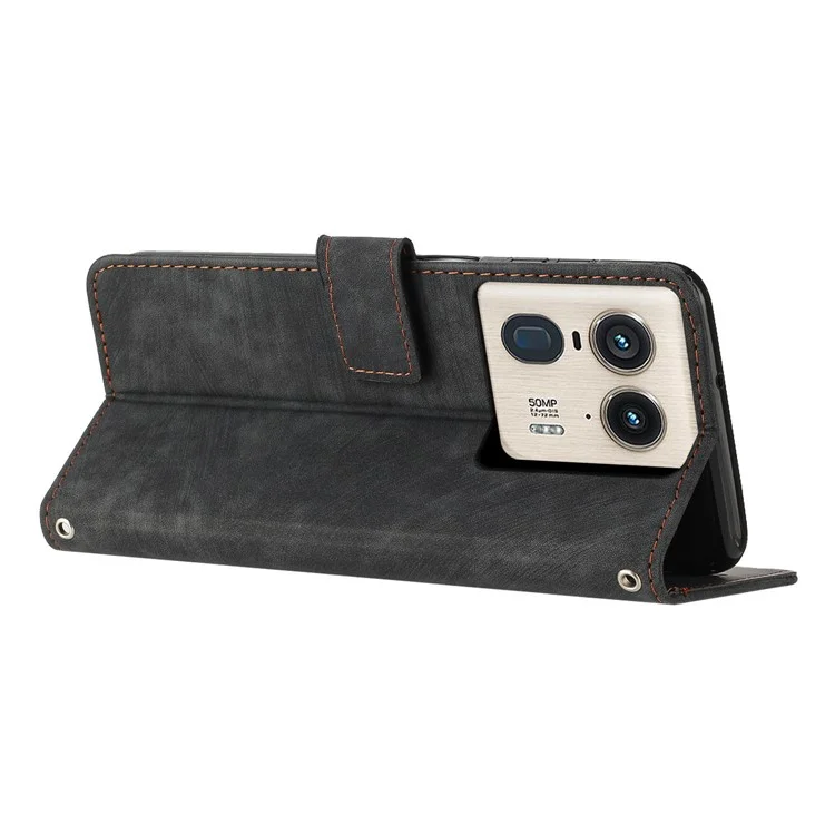 Для Motorola Edge 50 Ultra 5G / Moto X50 Ultra 5G Чехол для телефона Lines Imprint PU Leather Wallet Stand Cover - Черный