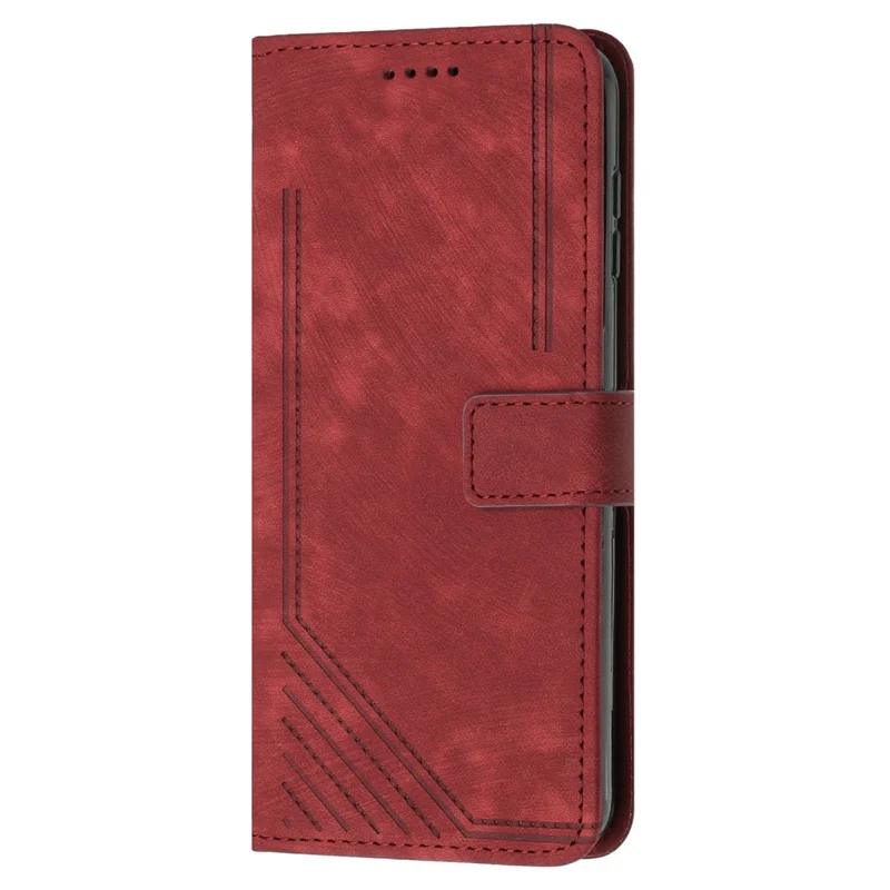 For Motorola Edge 50 Ultra 5G / Moto X50 Ultra 5G Phone Case Lines Imprint PU Leather Wallet Stand Cover - Red