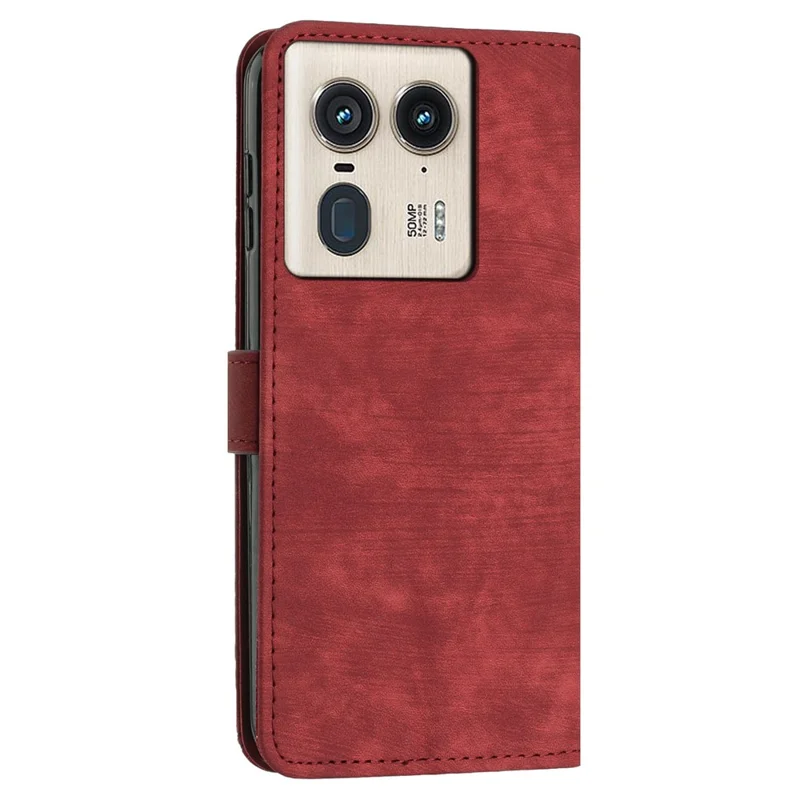 For Motorola Edge 50 Ultra 5G / Moto X50 Ultra 5G Phone Case Lines Imprint PU Leather Wallet Stand Cover - Red