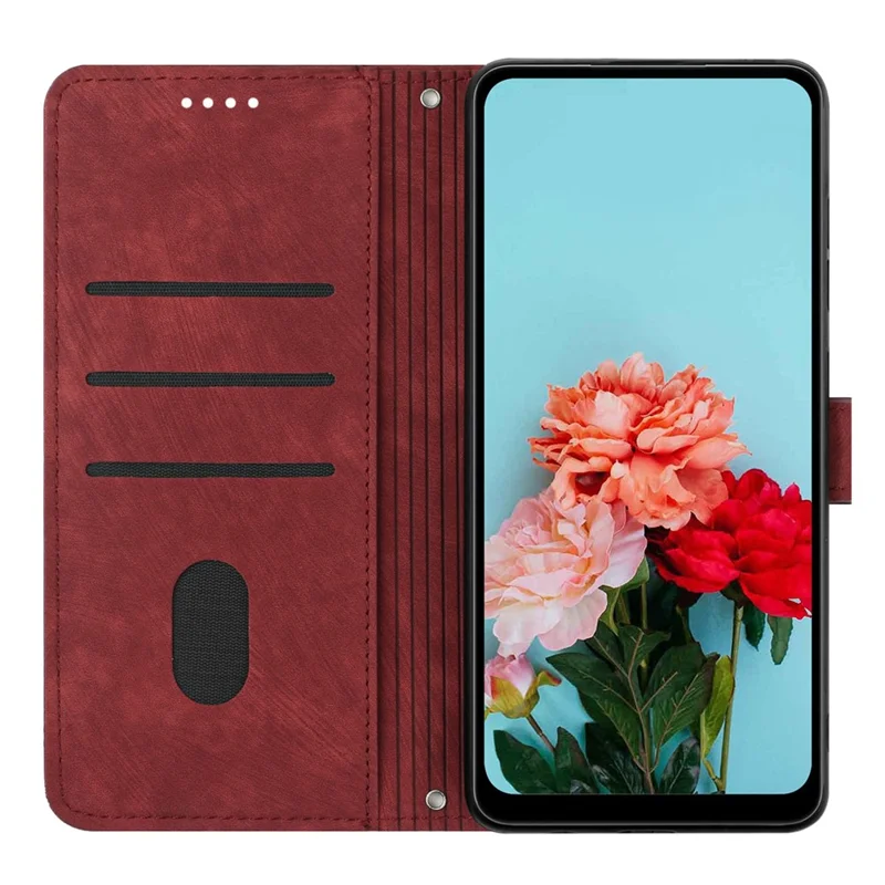 For Motorola Edge 50 Ultra 5G / Moto X50 Ultra 5G Phone Case Lines Imprint PU Leather Wallet Stand Cover - Red