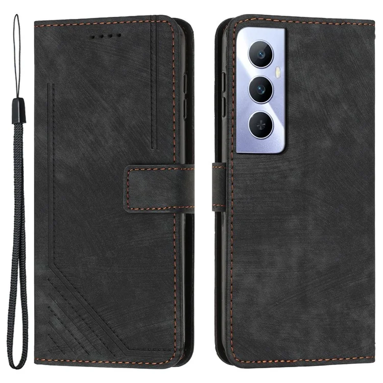 Pour Realme C65 4G Étui Imprimé Lignes Portefeuille En Cuir Flip Phone Cover - Noir