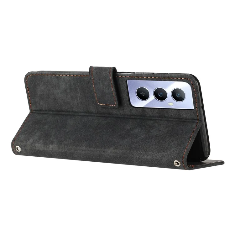 Pour Realme C65 4G Étui Imprimé Lignes Portefeuille En Cuir Flip Phone Cover - Noir