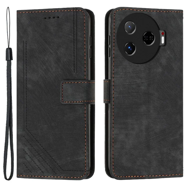 Para TECNO Camon 30 Pro 5G Capa de Telefone Linhas Impressas Capa de Couro PU Anti-Risco Stand - Preto