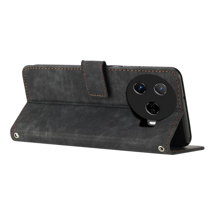 Para TECNO Camon 30 Pro 5G Capa de Telefone Linhas Impressas Capa de Couro PU Anti-Risco Stand - Preto
