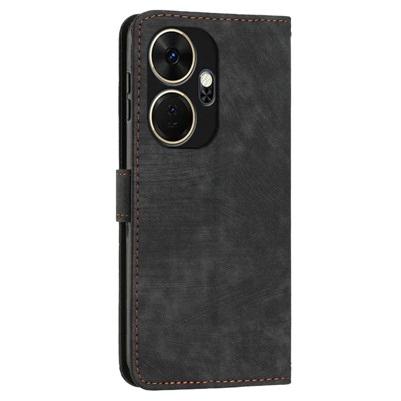 For itel P55+ Phone Case Lines Imprinted PU Leather Wallet Stand Cover - Black