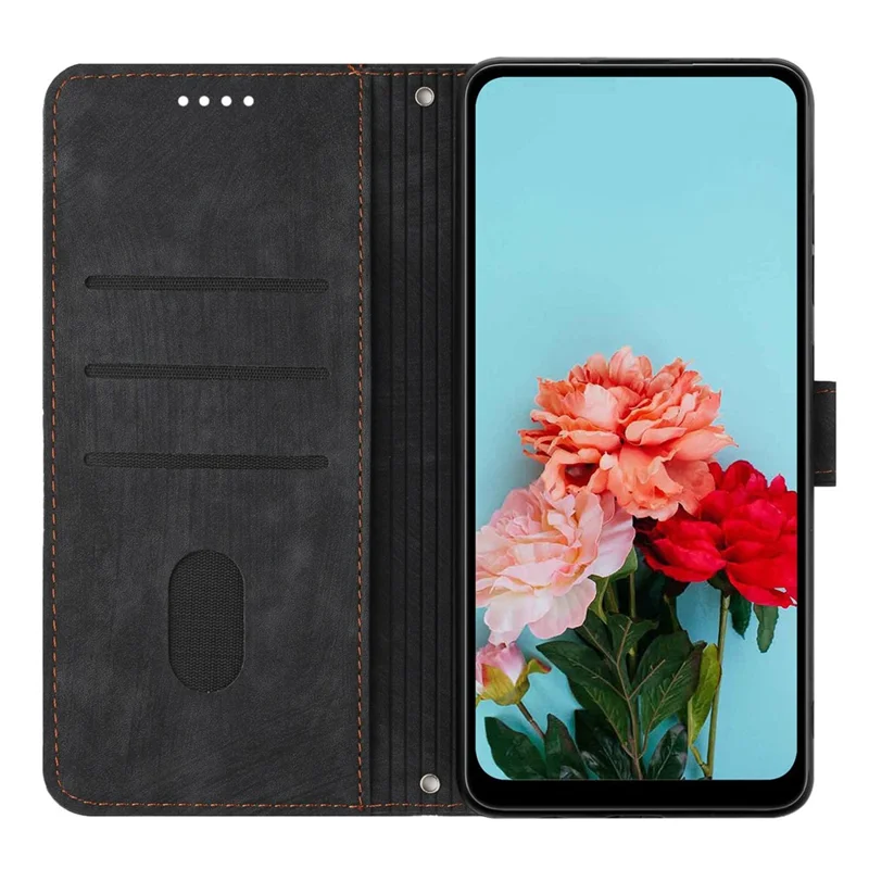 For itel P55+ Phone Case Lines Imprinted PU Leather Wallet Stand Cover - Black