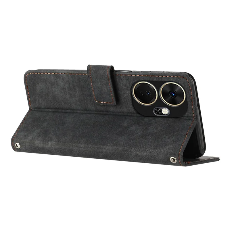 For itel P55+ Phone Case Lines Imprinted PU Leather Wallet Stand Cover - Black