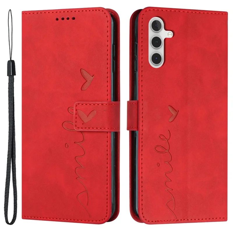 For Samsung Galaxy M55 5G / C55 5G / F55 5G Phone Case Love Heart Imprinted Skin-Touch PU Leather Shell - Red