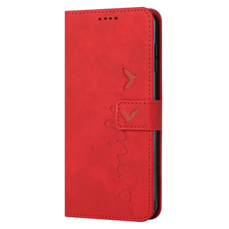 For Samsung Galaxy M55 5G / C55 5G / F55 5G Phone Case Love Heart Imprinted Skin-Touch PU Leather Shell - Red