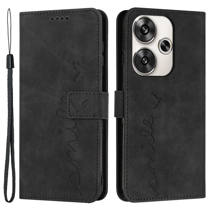 For Xiaomi Redmi Turbo 3 5G / Poco F6 5G Phone Case Heart Imprinted Anti-Fall PU Leather Stand Shell - Black