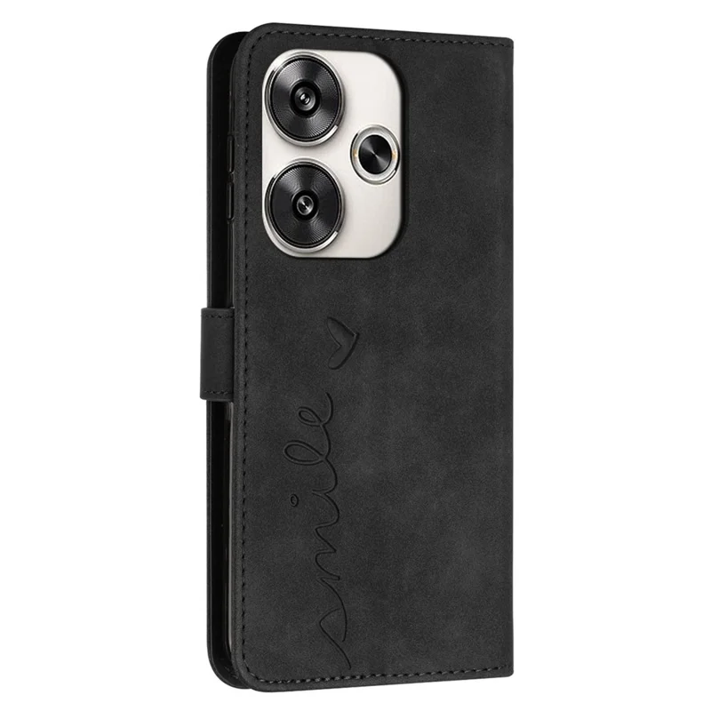 For Xiaomi Redmi Turbo 3 5G / Poco F6 5G Phone Case Heart Imprinted Anti-Fall PU Leather Stand Shell - Black