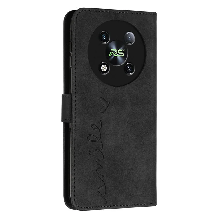 For itel RS4 4G Phone Case Love Heart Imprinted Skin-Touch PU Leather Stand Shell - Black