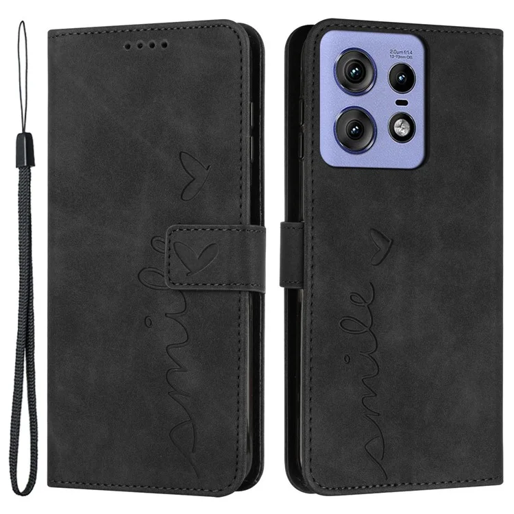 For Motorola Edge 50 Pro 5G Case Scratch Resistant PU Leather Stand Phone Shell - Black