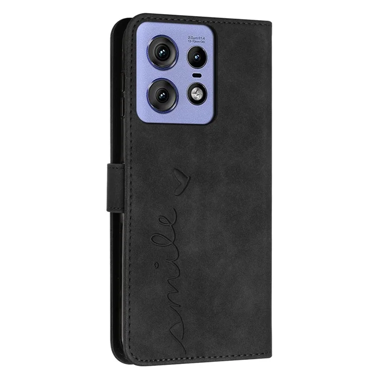 For Motorola Edge 50 Pro 5G Case Scratch Resistant PU Leather Stand Phone Shell - Black