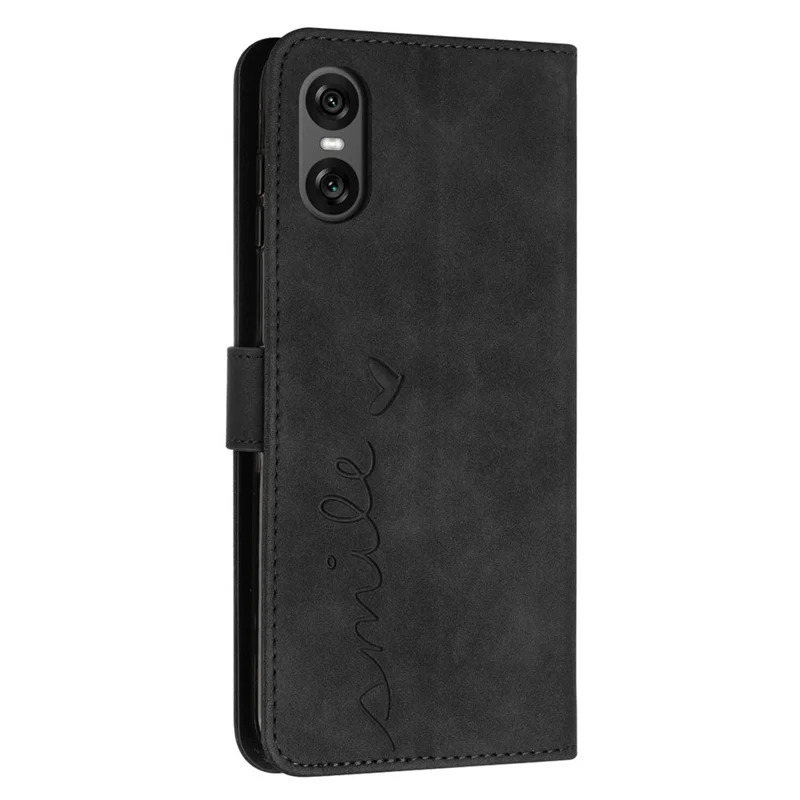 Per Sony Xperia 10 VI Phone Case Love Heart Imprinted Skin-Touch PU Leather Shell - Nero