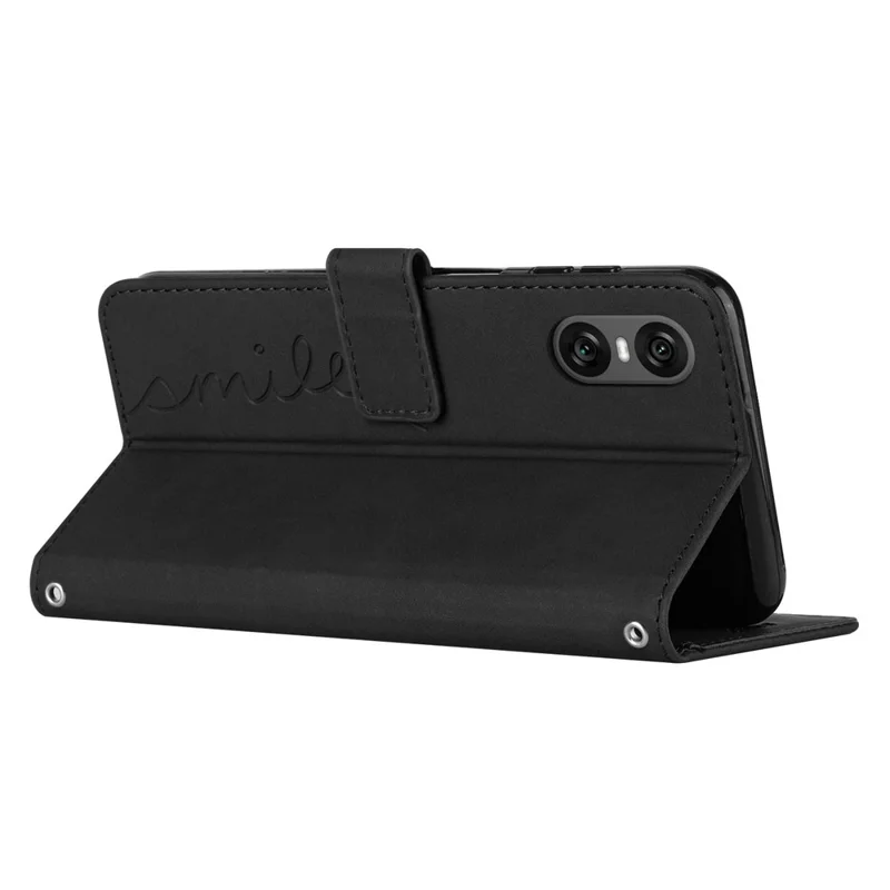 Per Sony Xperia 10 VI Phone Case Love Heart Imprinted Skin-Touch PU Leather Shell - Nero