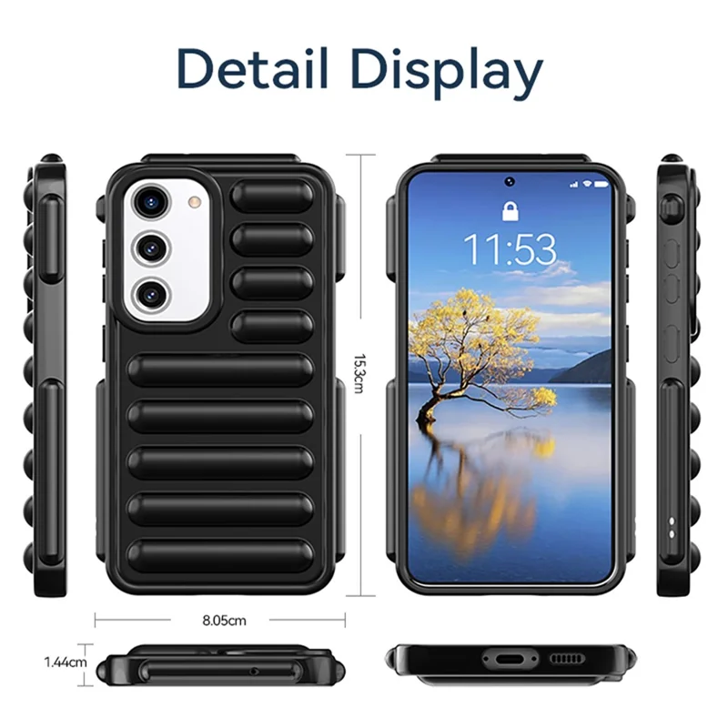 Капсульная серия для чехла Samsung Galaxy S23 Phone Case Soft TPU Anti-Scratch Ribbed Back Cover - Черный