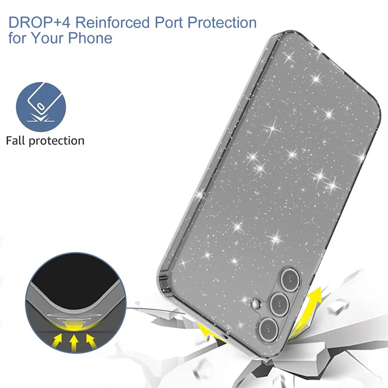 For Samsung Galaxy A15 5G Case Shockproof Glitter TPU Phone Cover - Transparent Black