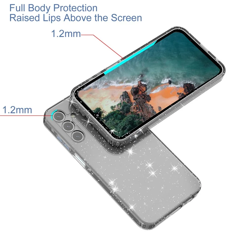 For Samsung Galaxy A15 5G Case Shockproof Glitter TPU Phone Cover - Transparent Black