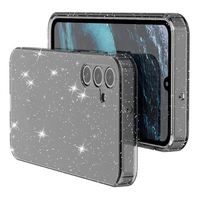 For Samsung Galaxy A15 5G Case Shockproof Glitter TPU Phone Cover - Transparent Black