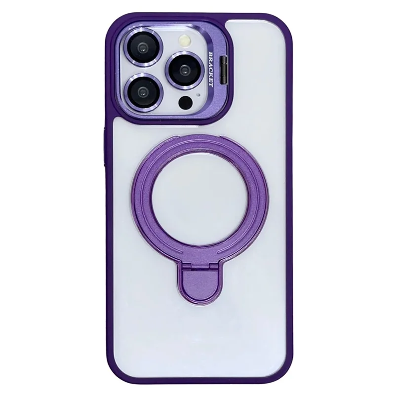 For iPhone 13 Pro Max Magnetic Case Dual Kickstand Acrylic + TPU Phone Cover with Lens Protector - Dark Purple