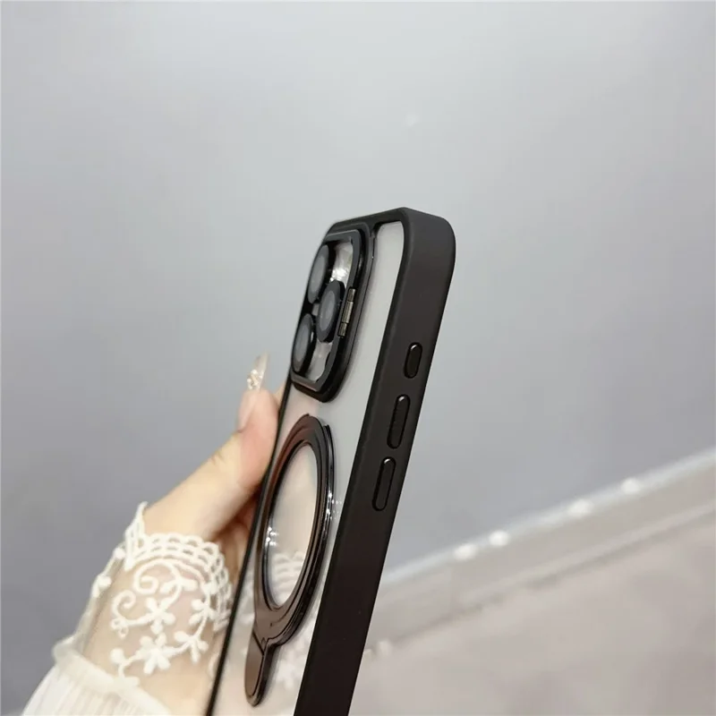 For iPhone 13 Pro Max Magnetic Case Dual Kickstand Acrylic + TPU Phone Cover with Lens Protector - Black