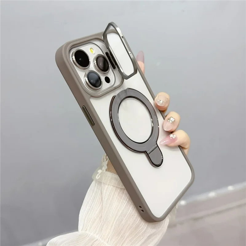 For iPhone 14 Pro Max Magnetic Case Dual Kickstand Acrylic+TPU Anti-drop Phone Cover with Lens Protector  - Titanium Grey