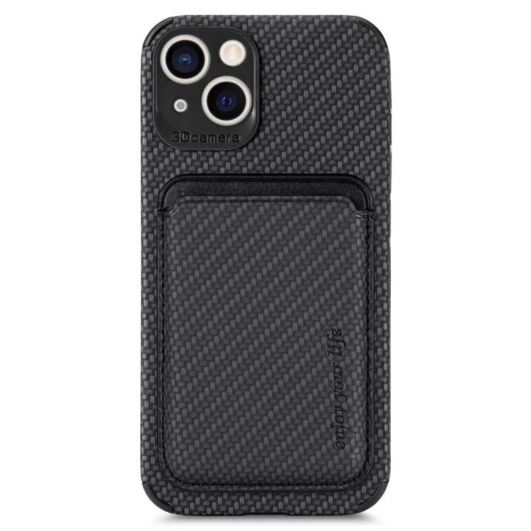 Funda desmontable de 2 en 1 para iPhone 14 Plus, textura de fibra de carbono, soporte magnético para tarjetas de PU Leather + TPU + PVC - Negro