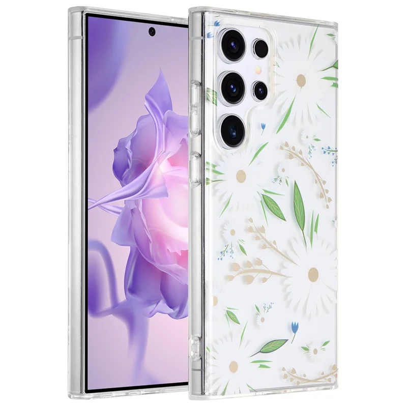 For Samsung Galaxy S23 Ultra Case TPU+PC IMD Floral Phone Protective Cover - SX-Z7