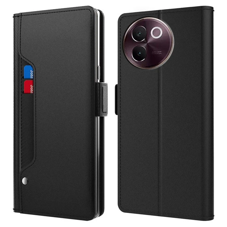 Pour vivo V30e 5G Étui Cuir PU Folio Flip Housse de téléphone avec Miroir - Noir