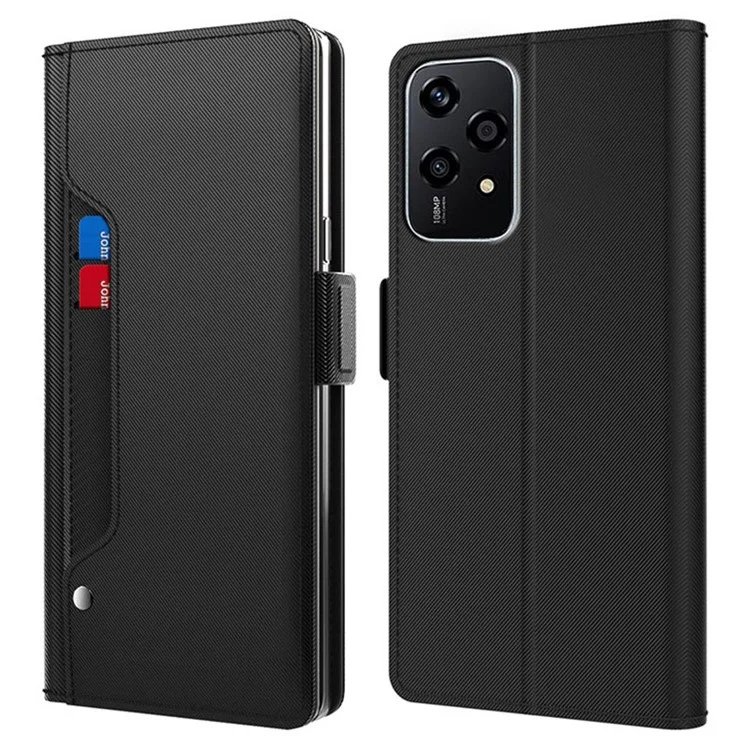 For Honor 200 Lite Phone Case PU Leather Folio Flip Cover with Mirror - Black