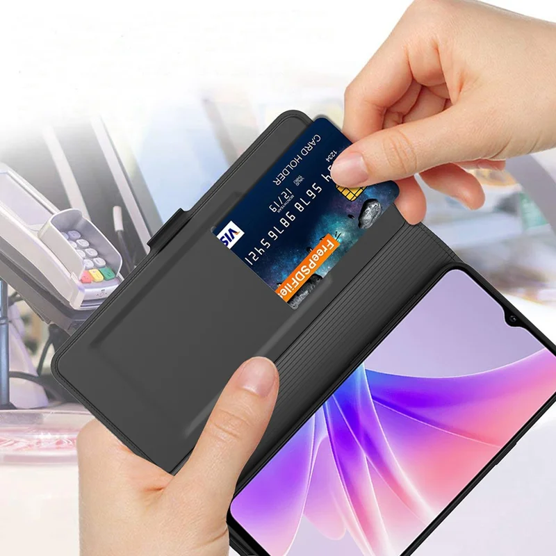 For vivo T3x Case Stand Slip Leather Phone Cover with Card Slots - Black