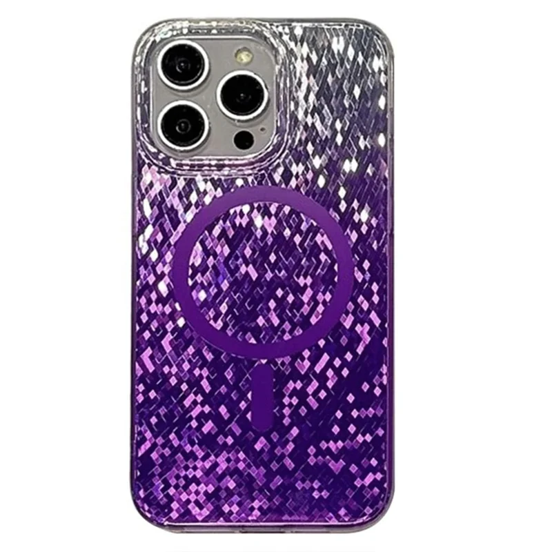 For iPhone 15 Pro Max Magnetic Case Geometric Rhombus IMD PC+TPU Phone Cover - Purple