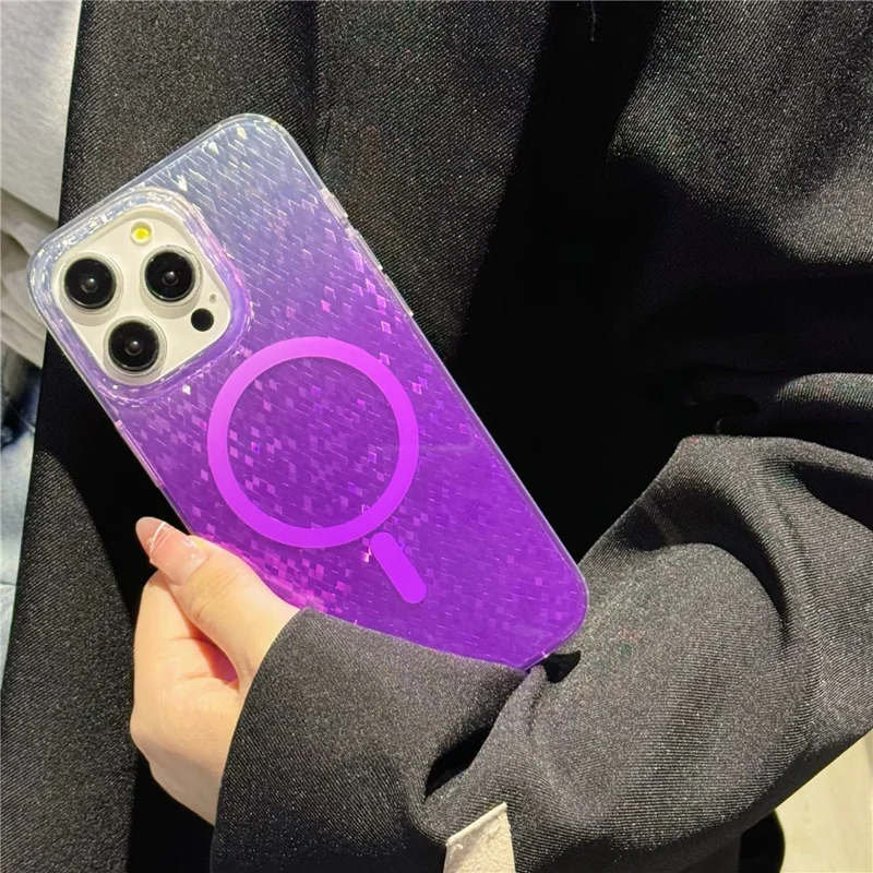 For iPhone 15 Pro Max Magnetic Case Geometric Rhombus IMD PC+TPU Phone Cover - Purple