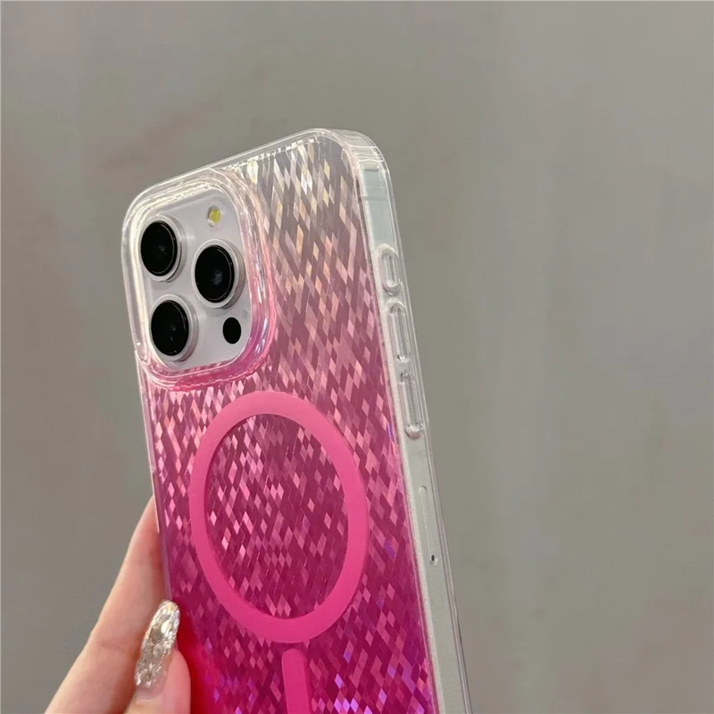 For iPhone 15 Pro Max Magnetic Case Geometric Rhombus IMD PC+TPU Phone Cover - Pink