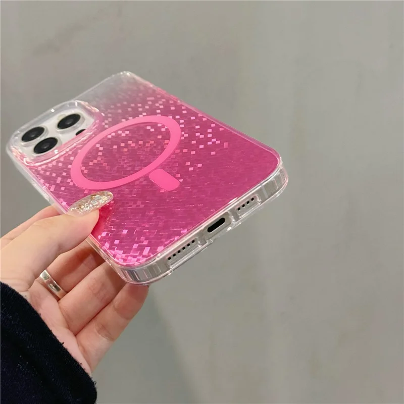 For iPhone 15 Pro Max Magnetic Case Geometric Rhombus IMD PC+TPU Phone Cover - Pink