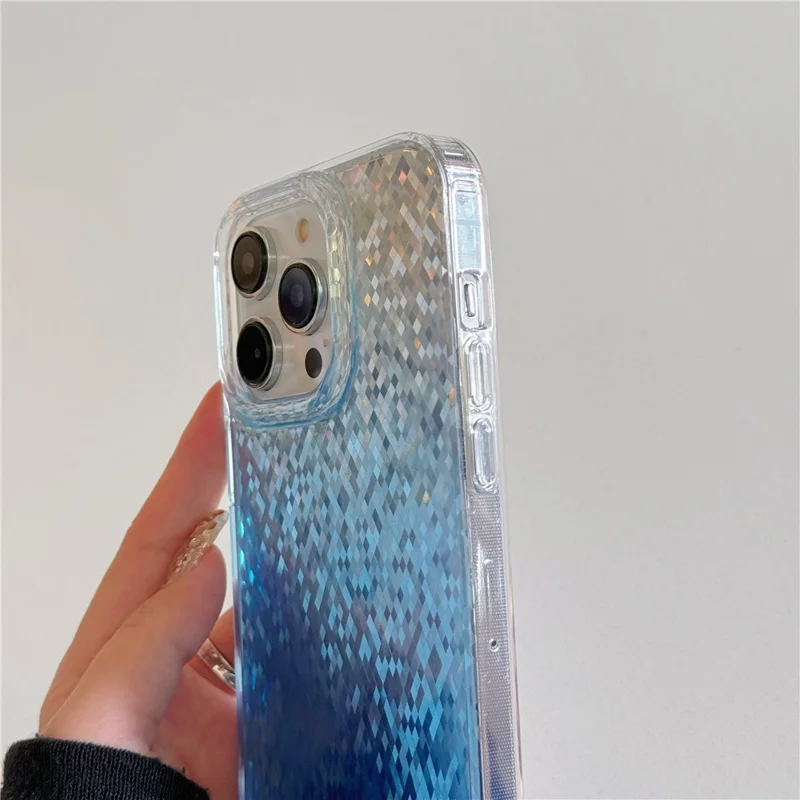 For iPhone 14 Pro Case Rhombic IMD PC+TPU Phone Cover with Beaded Strap - Pink